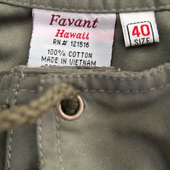FAVANT HAWAII SWIM BOARD SHORTS OLIVE GREEN 100% COTTON, SIZE 40 - Picture 6 of 7